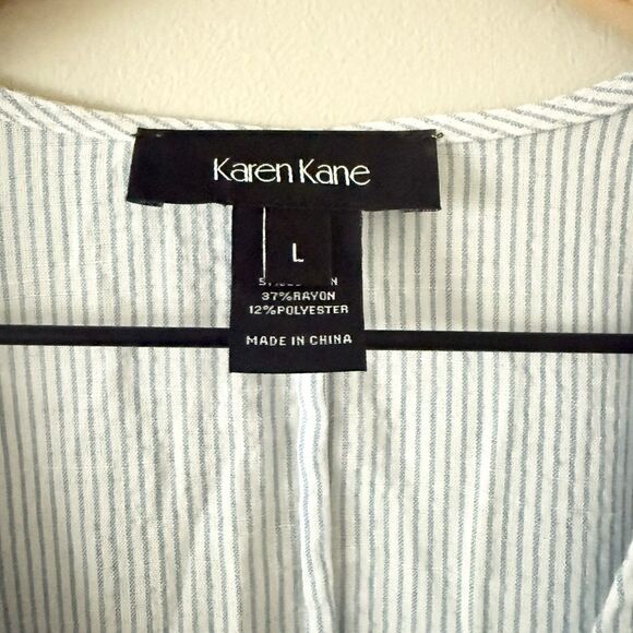 Karen Kane Boho Blouse in Blue & White Stripe with Embroidery Detail - Size L - Picture 6 of 7